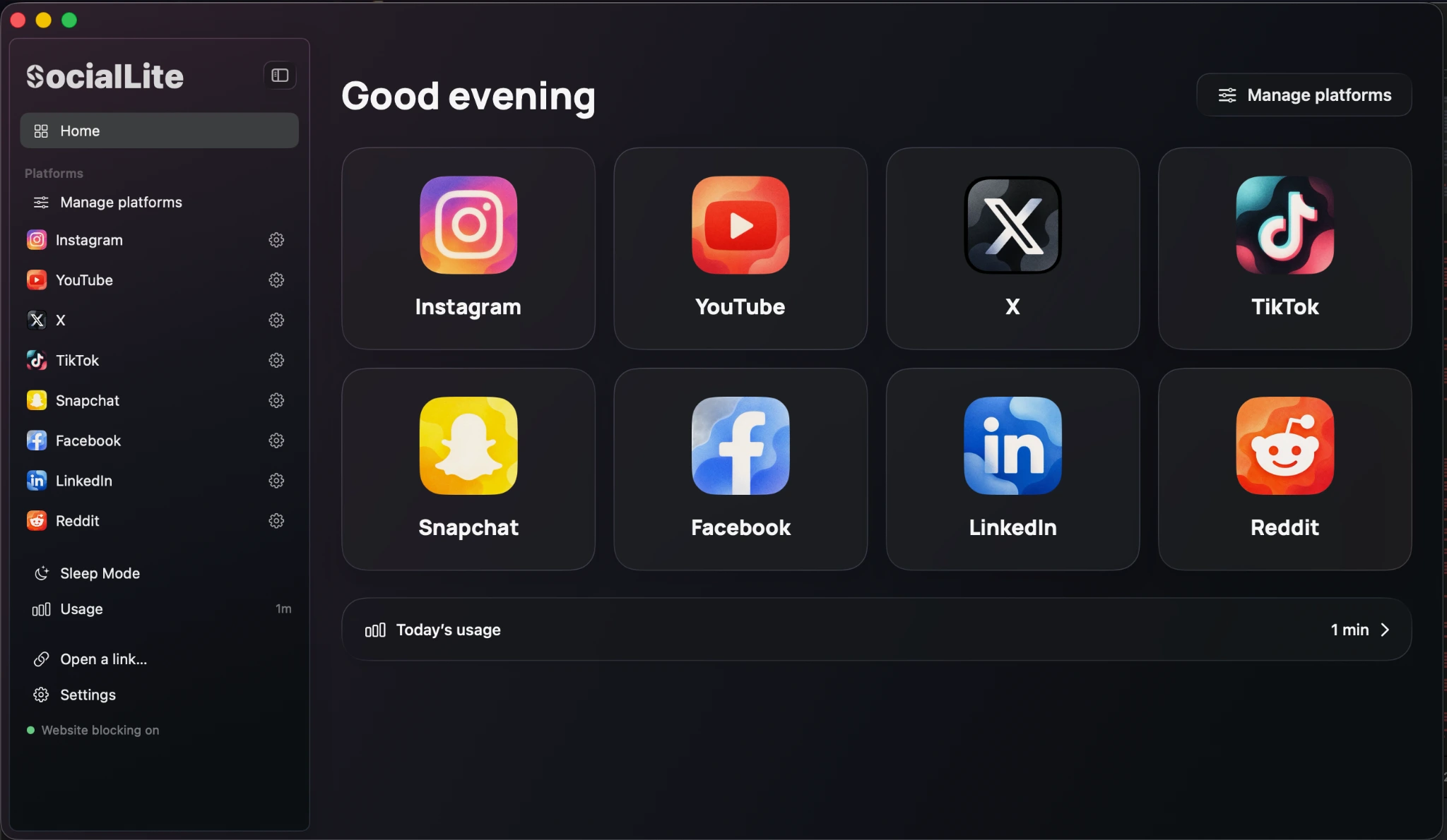 SocialLite running on a Mac