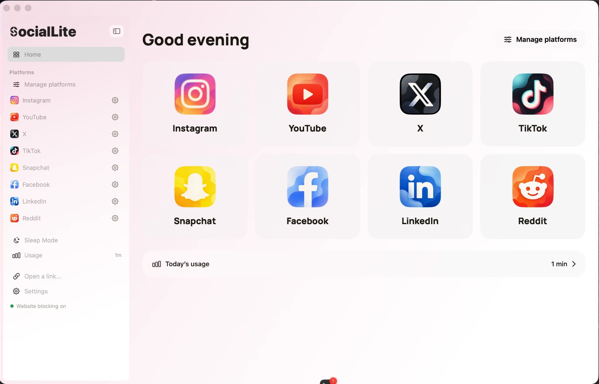 SocialLite running on a Mac